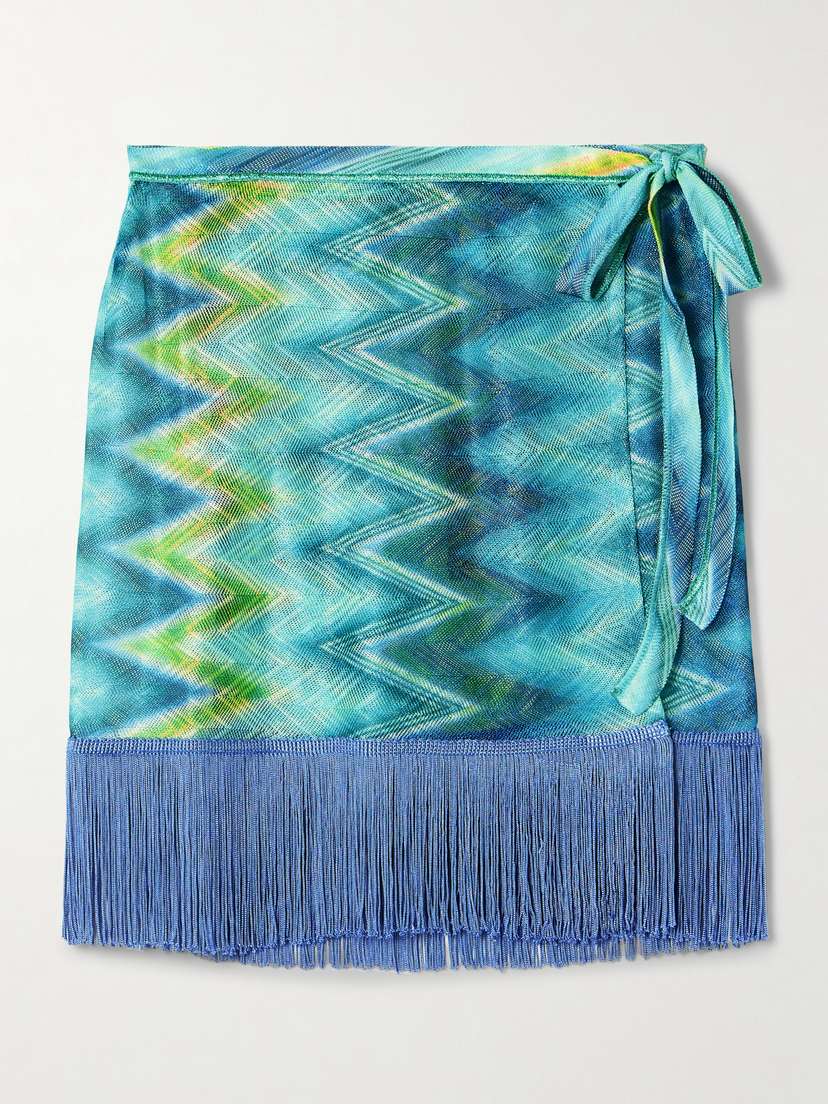 Missoni Fringed Printed Crochet-knit Mini Wrap Skirt