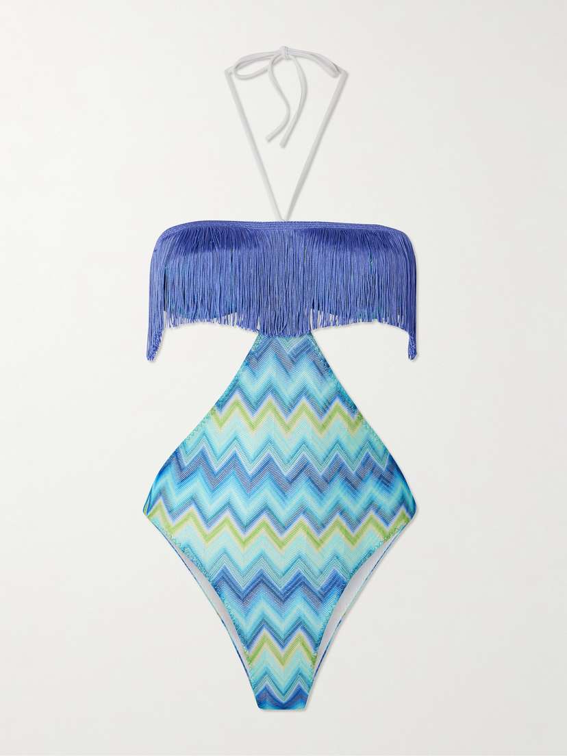Missoni Mare Cutout Fringed Striped Crochet-knit Swimsuit