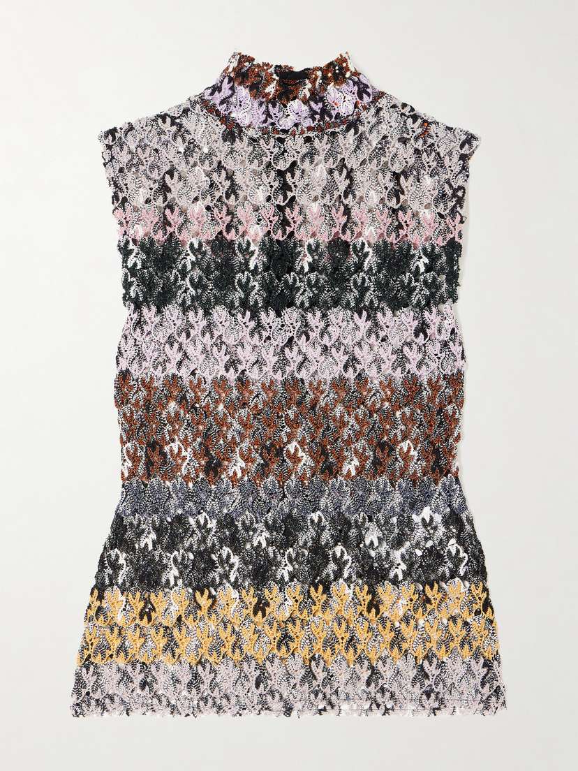 Missoni Striped Metallic Crochet-knit Tank