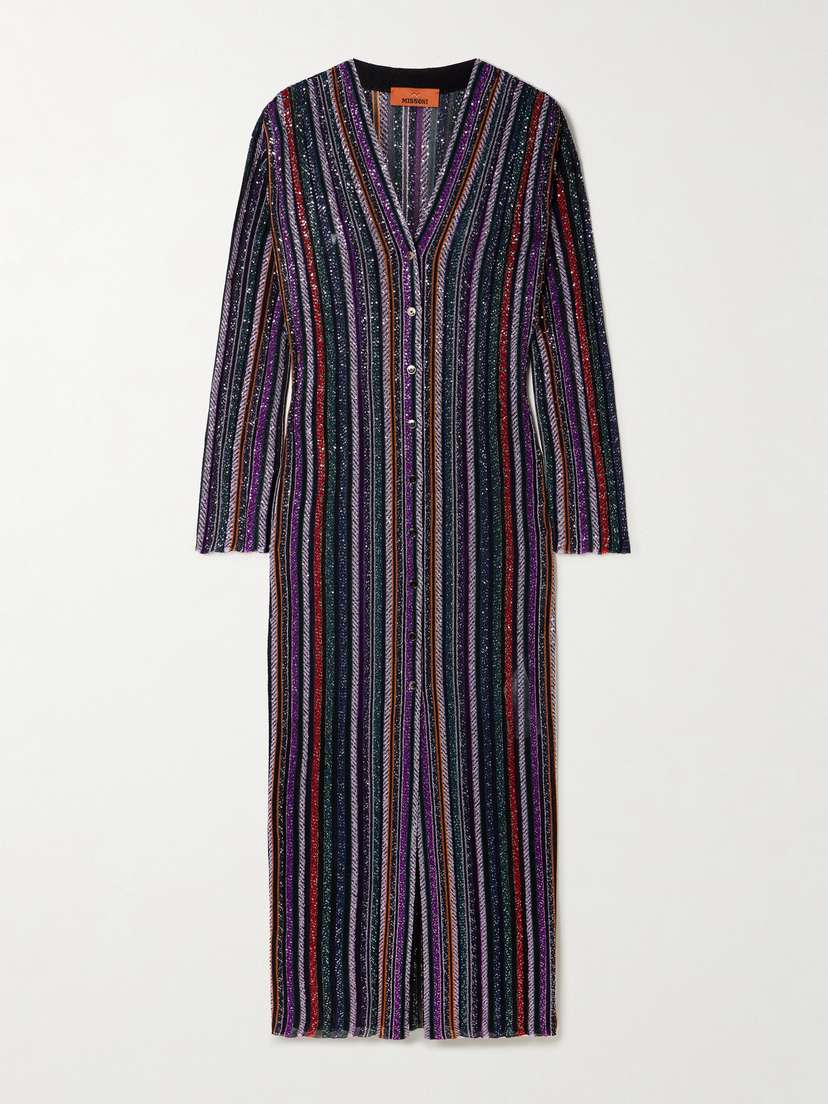 Missoni Sequin-embellished Striped Crochet-knit Cardigan
