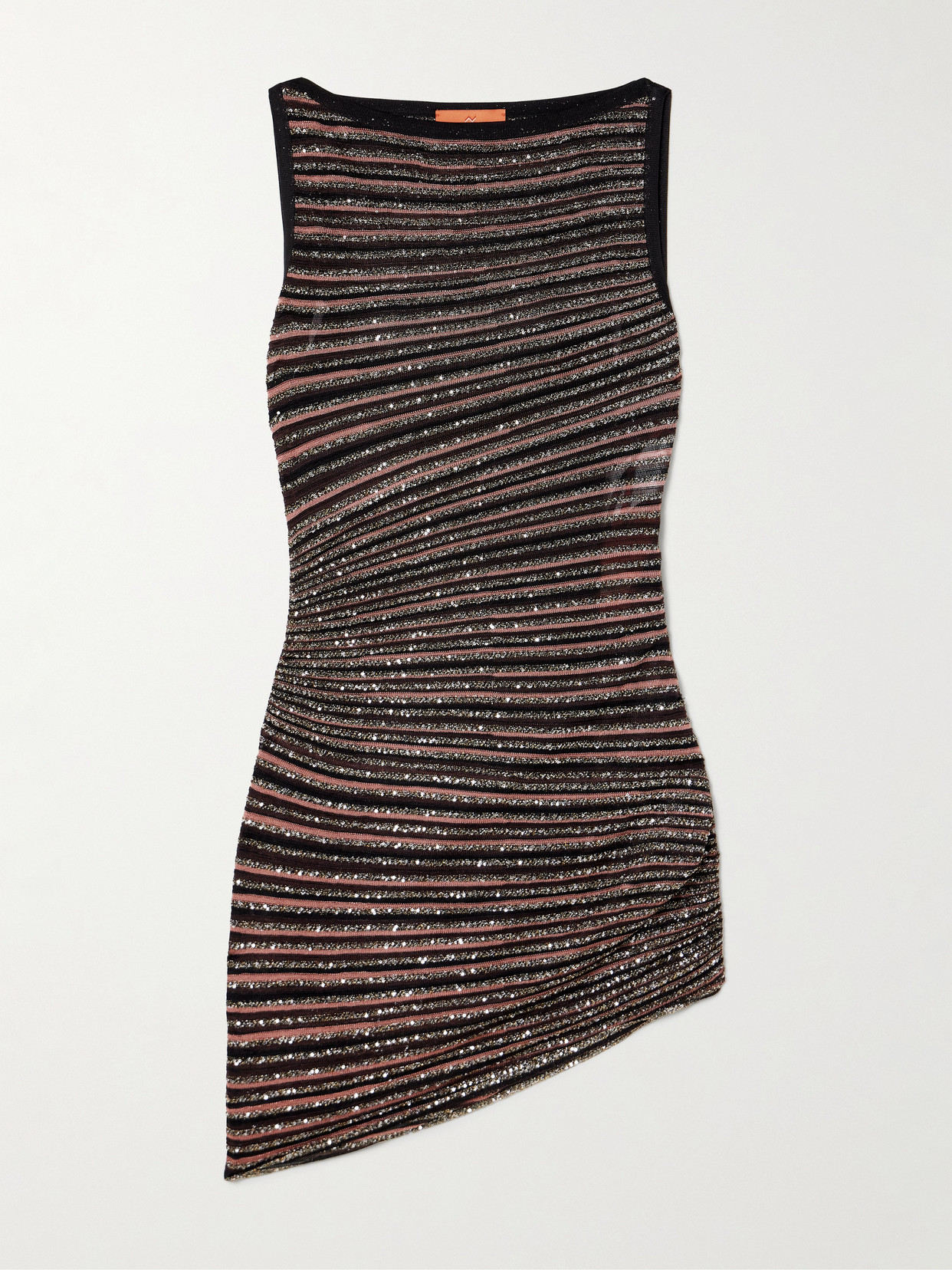 Missoni Gathered Sequin-embellished Striped Crochet-knit Mini Dress In Black