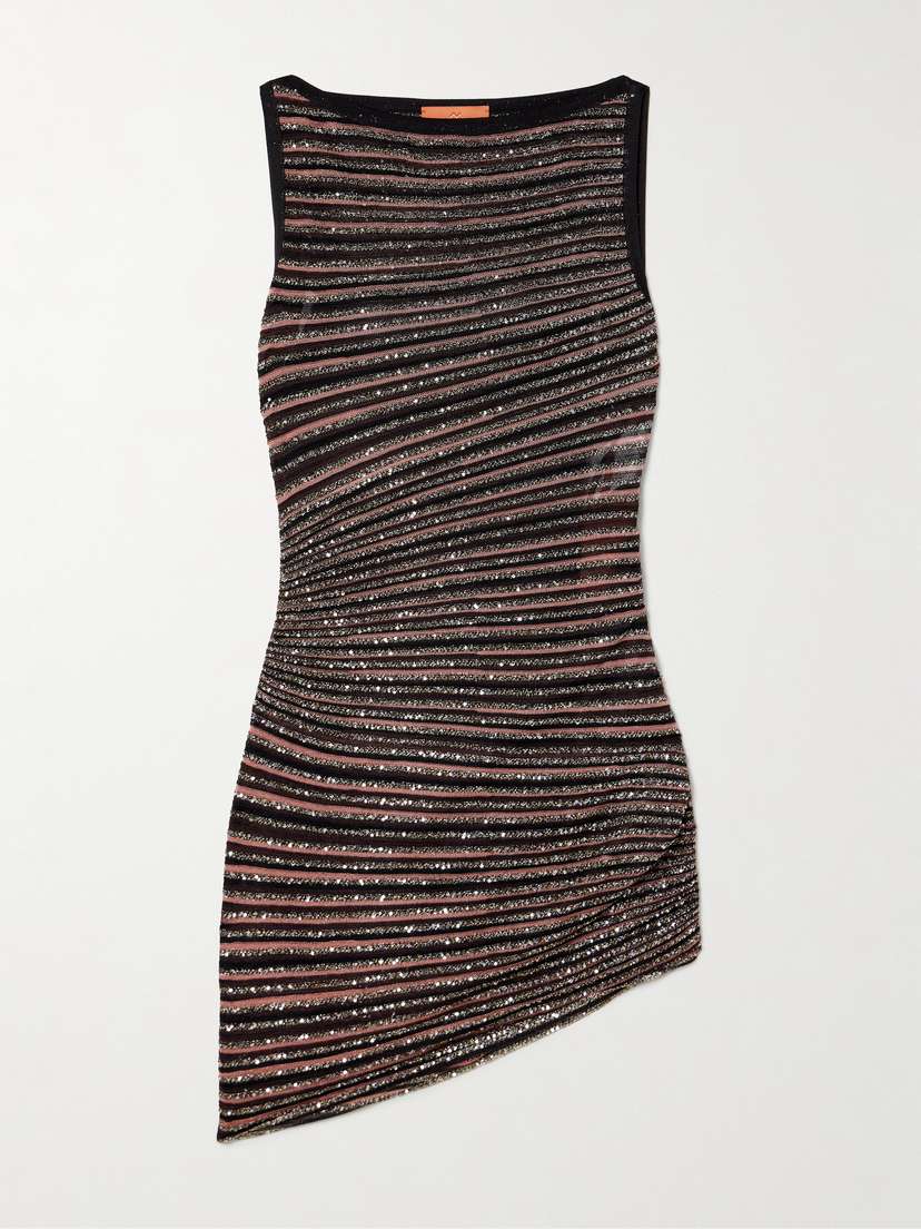 Missoni Gathered Sequin-embellished Striped Crochet-knit Mini Dress