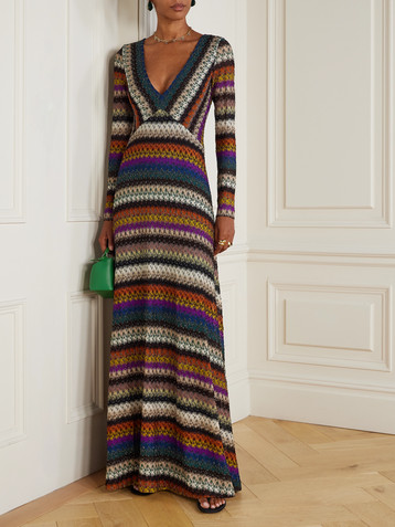 Missoni Striped metallic crochet-knit maxi dress