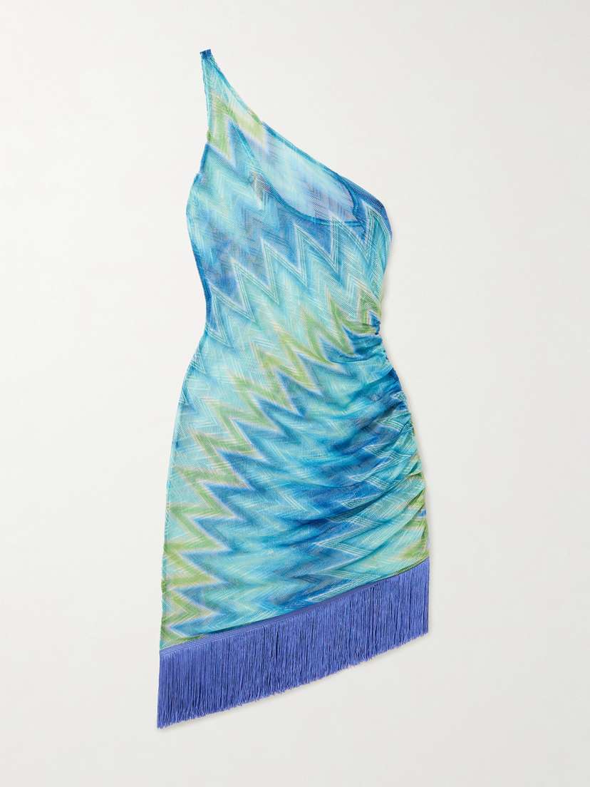 Missoni One-shoulder Fringed Printed Tulle Mini Dress