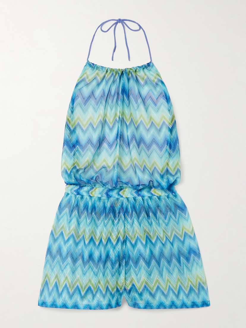 Missoni Open-back Printed Stretch-tulle Halterneck Playsuit