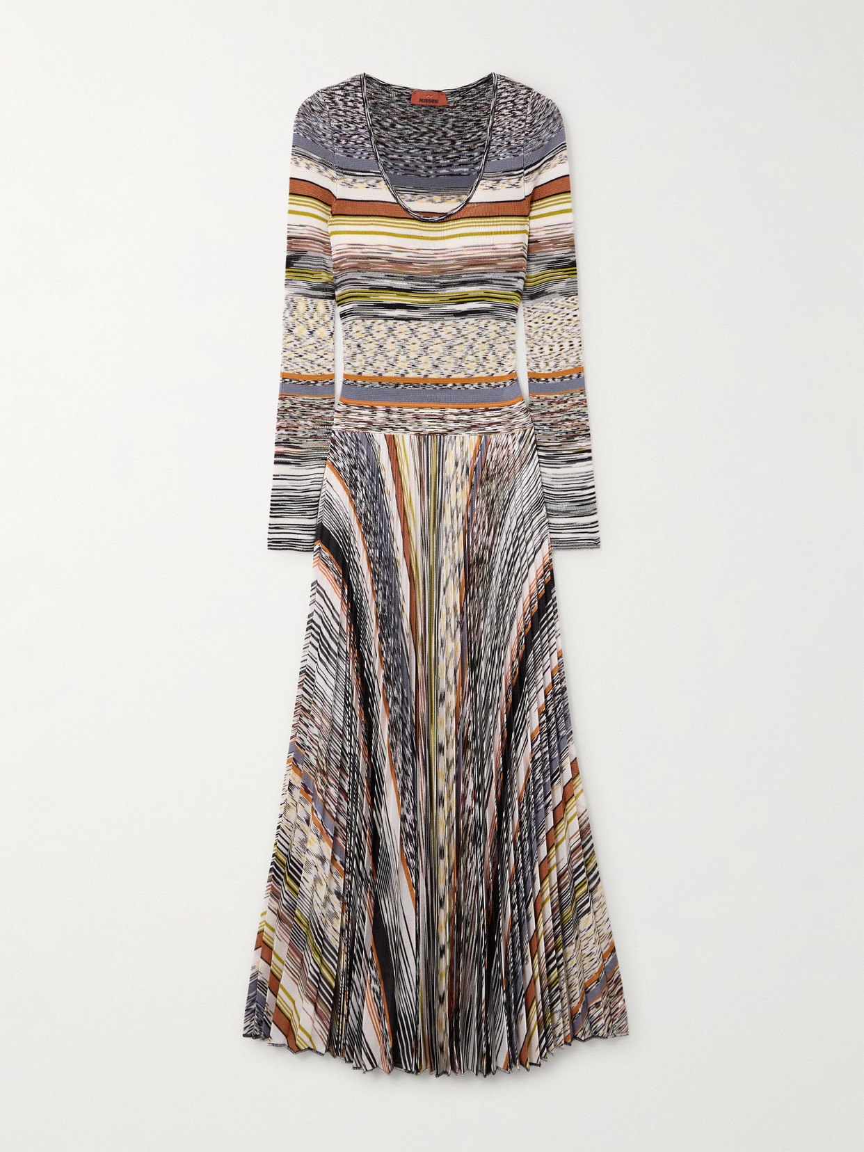 Missoni Pleated Striped Knitted Midi Dress In Multi