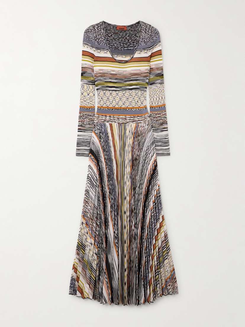 Missoni Pleated Striped Knitted Midi Dress