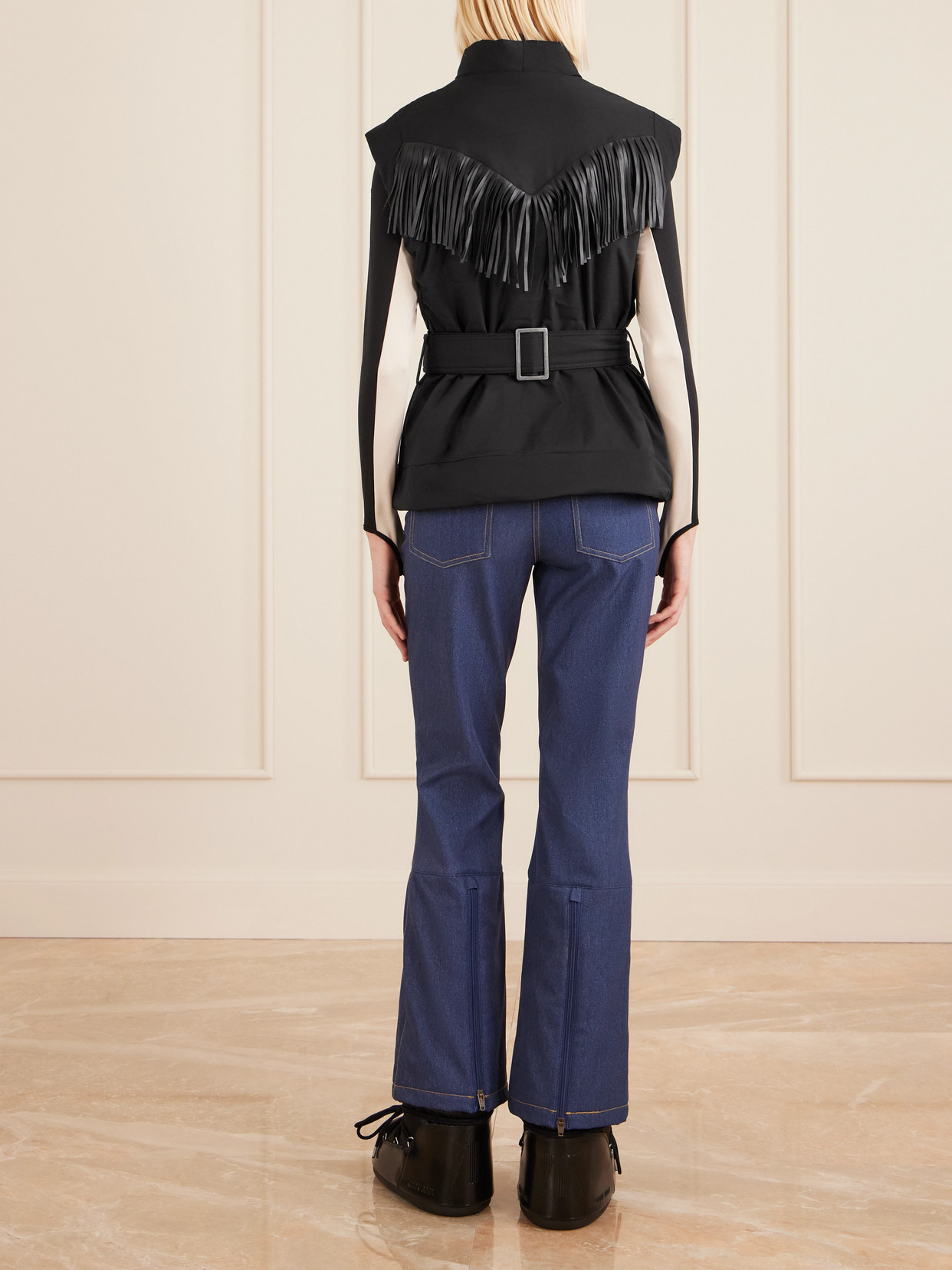 We Norwegians Western Belted Fringe-trimmed Ski Vest In Black