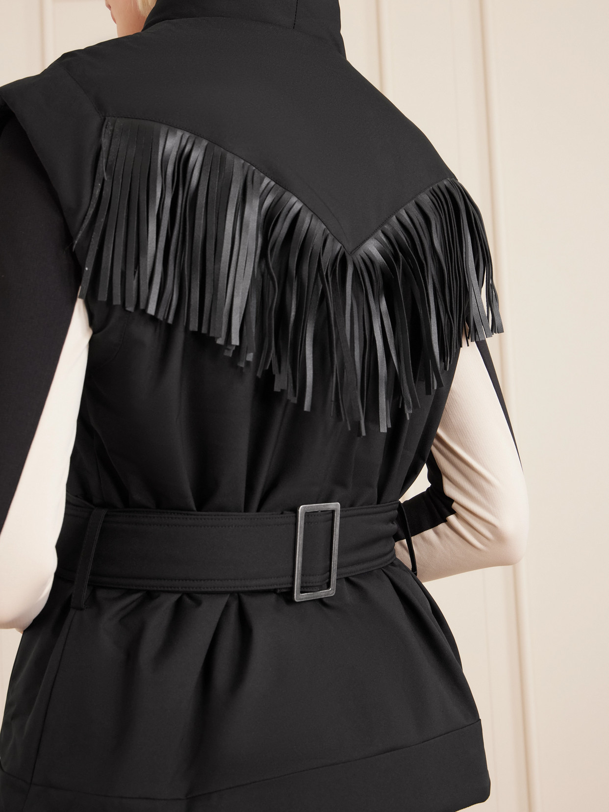 We Norwegians Western Belted Fringe-trimmed Ski Vest In Black