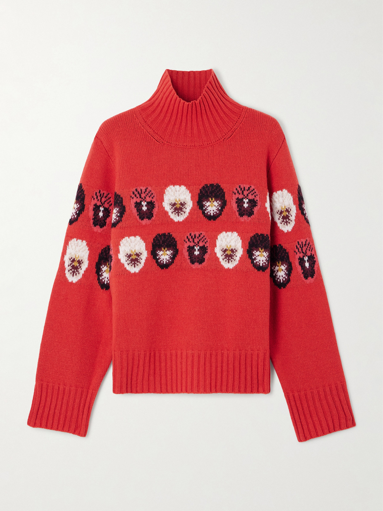 We Norwegians + Markarian Jacquard-knit Wool-blend Turtleneck Sweater In Red