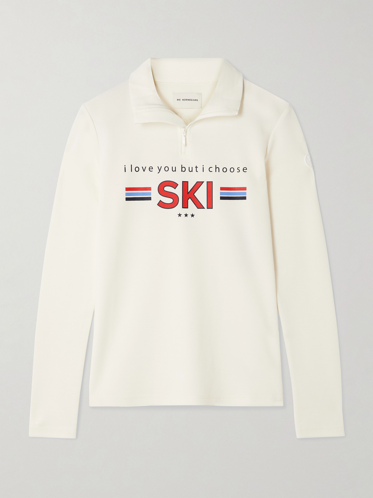 We Norwegians Bibi Printed Merino Wool-blend Piqué Half-zip Sweatshirt In White