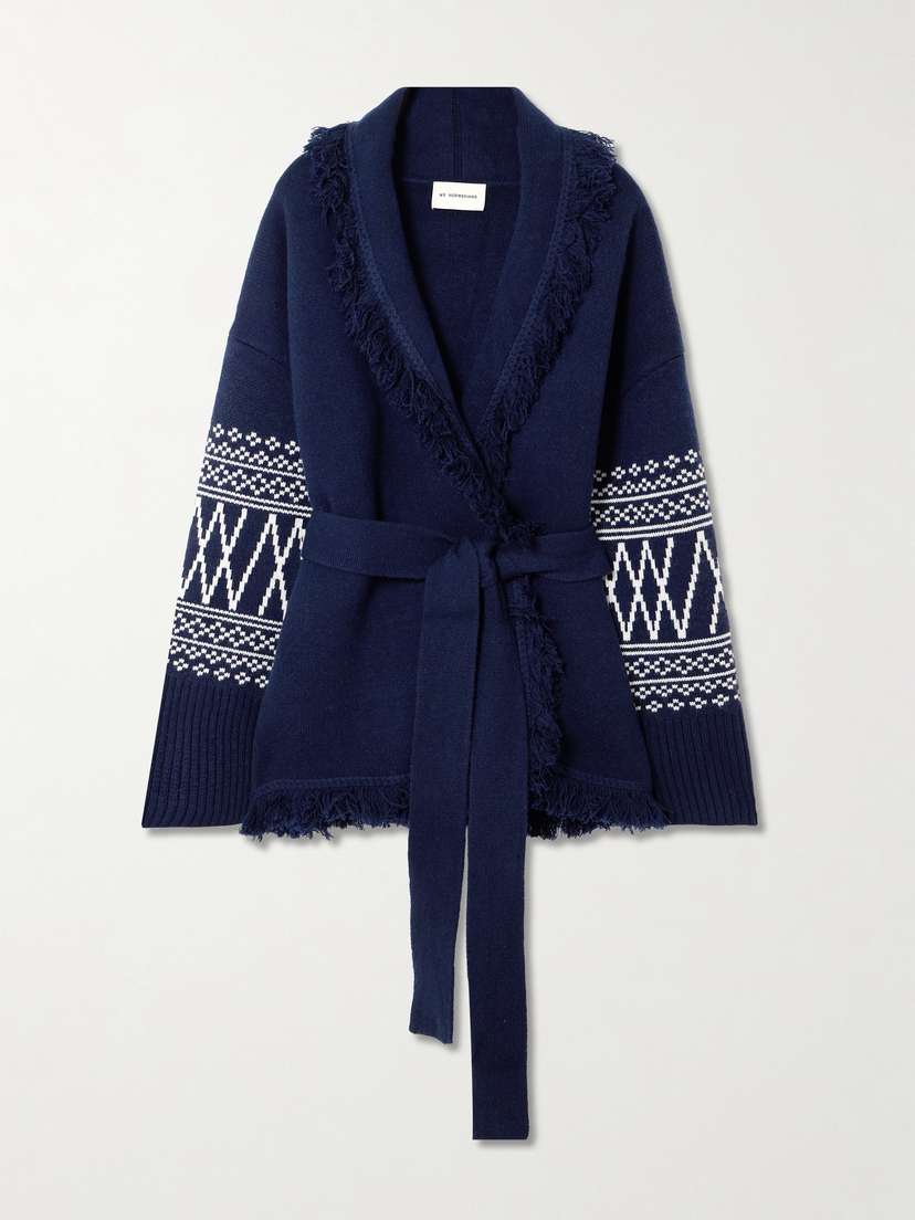 We Norwegians Setesdal Belted Fringed Intarsia-knit Merino Wool And Cashmere-blend Cardigan