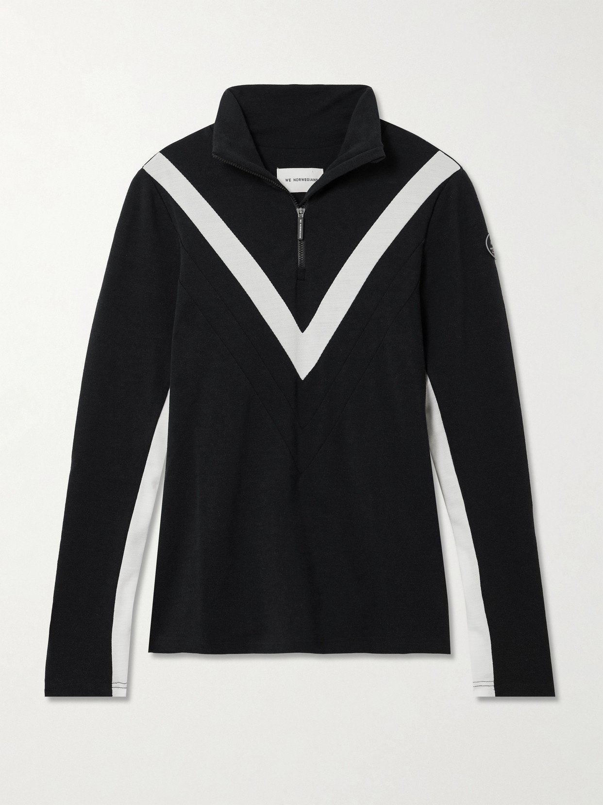 We Norwegians Voss Striped Merino Wool-blend Piqué Ski Top In Black