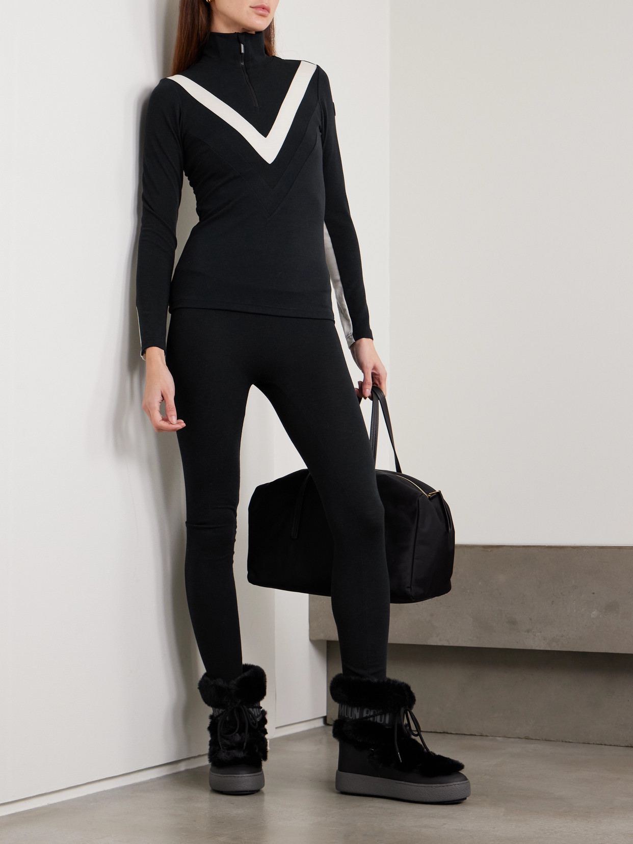 Voss Striped Merino Wool-Blend Piqué Ski Top