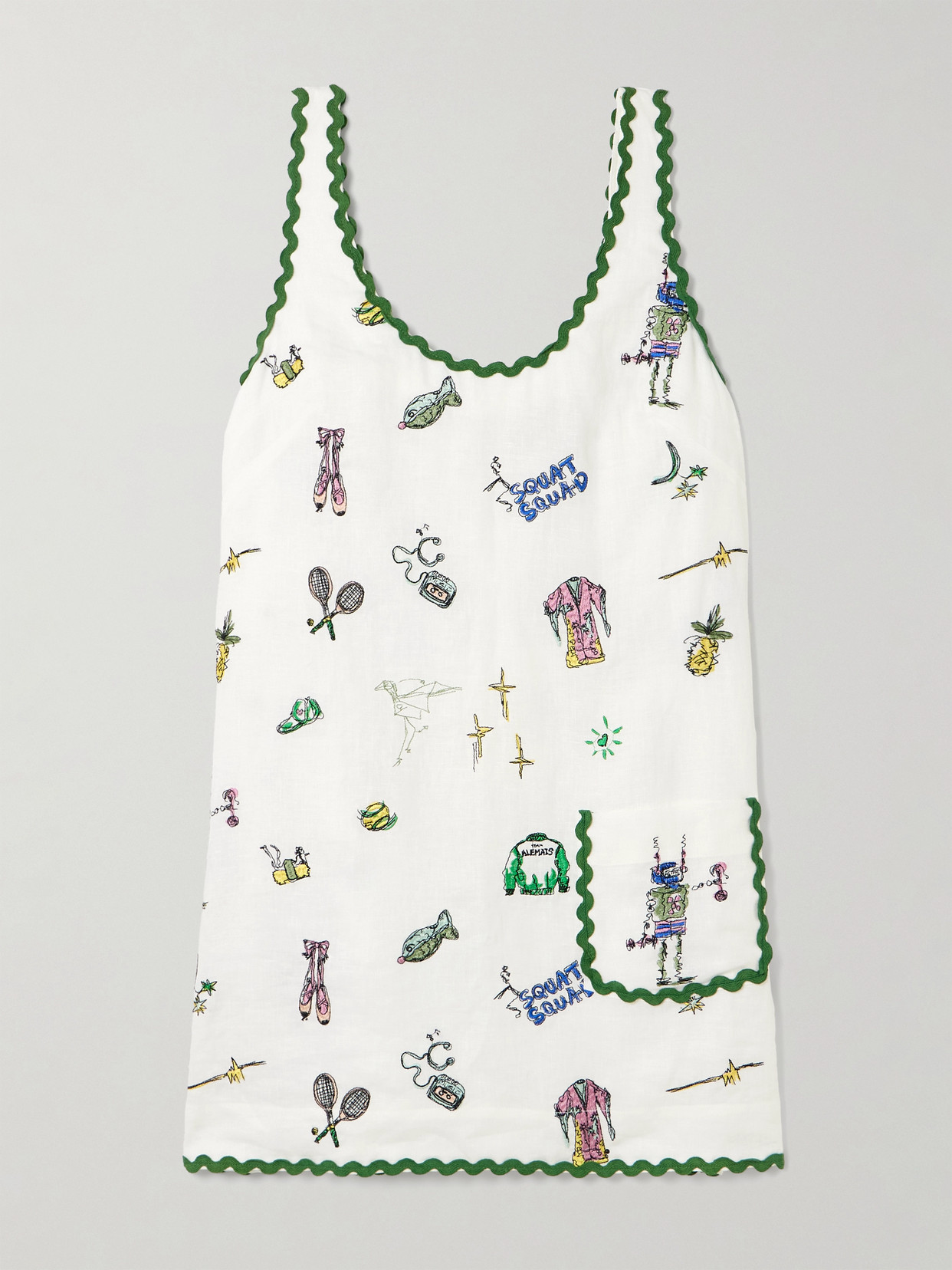 Alemais + Anouk Colantoni Play Ric Rac-trimmed Embroidered Linen Mini Dress