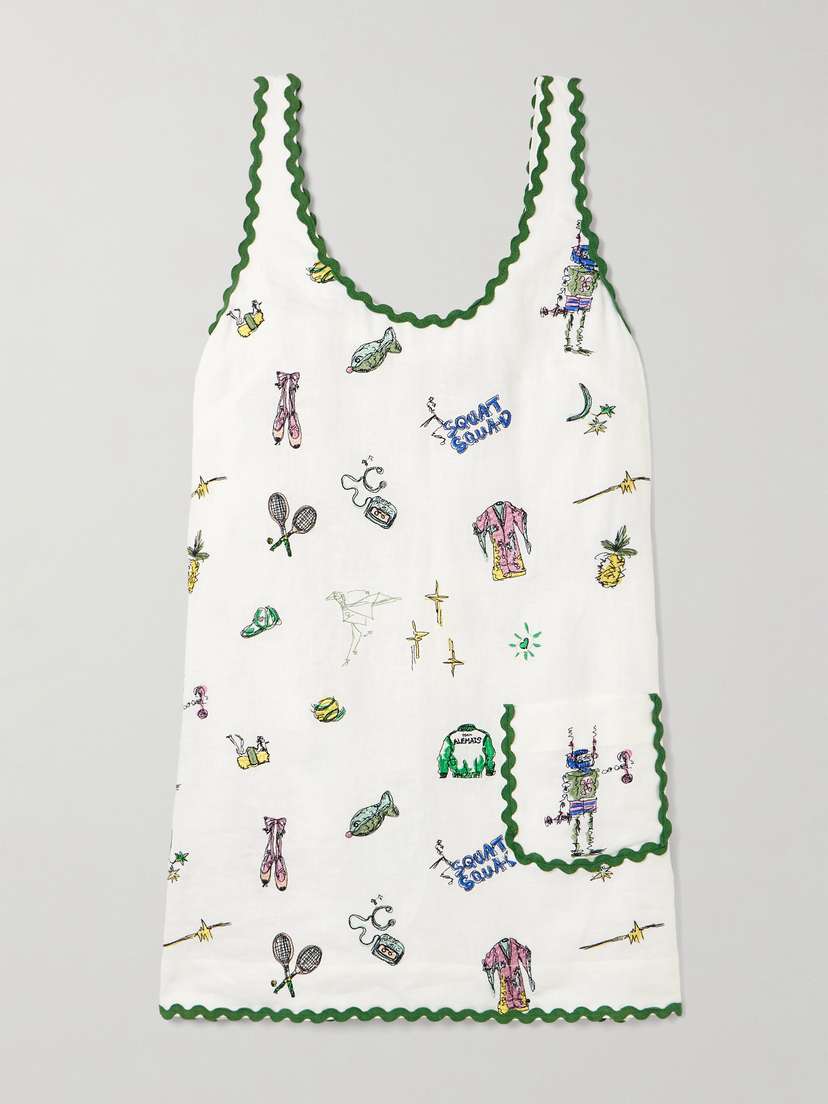 ALEMAIS + Anouk Colantoni Play Ric Rac-trimmed Embroidered Linen Mini Dress