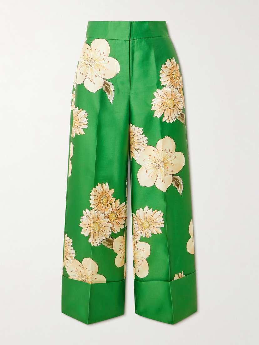 ALEMAIS Sage Printed Recycled Satin-twill Wide-leg Pants
