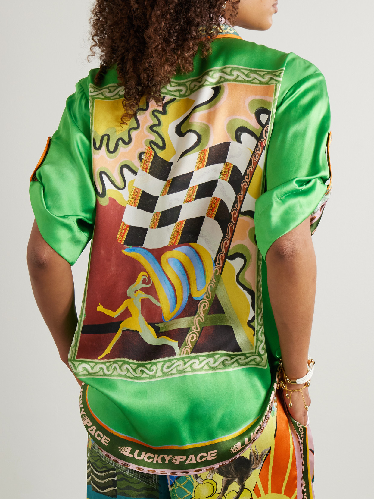 Alemais Womens Lucky Pace Short-sleeve Silk Shirt Multi In Green