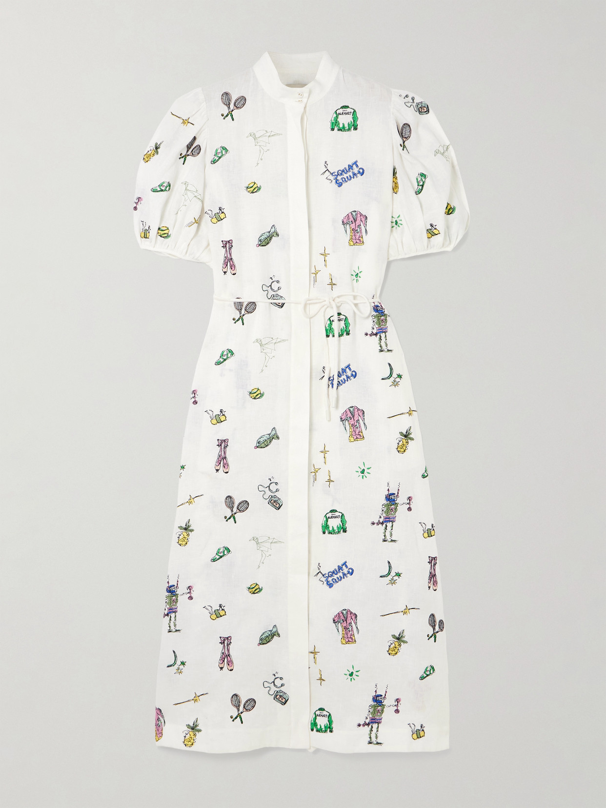 Alemais + Anouk Colantoni Play Belted Embroidered Linen-gauze Midi Shirt Dress