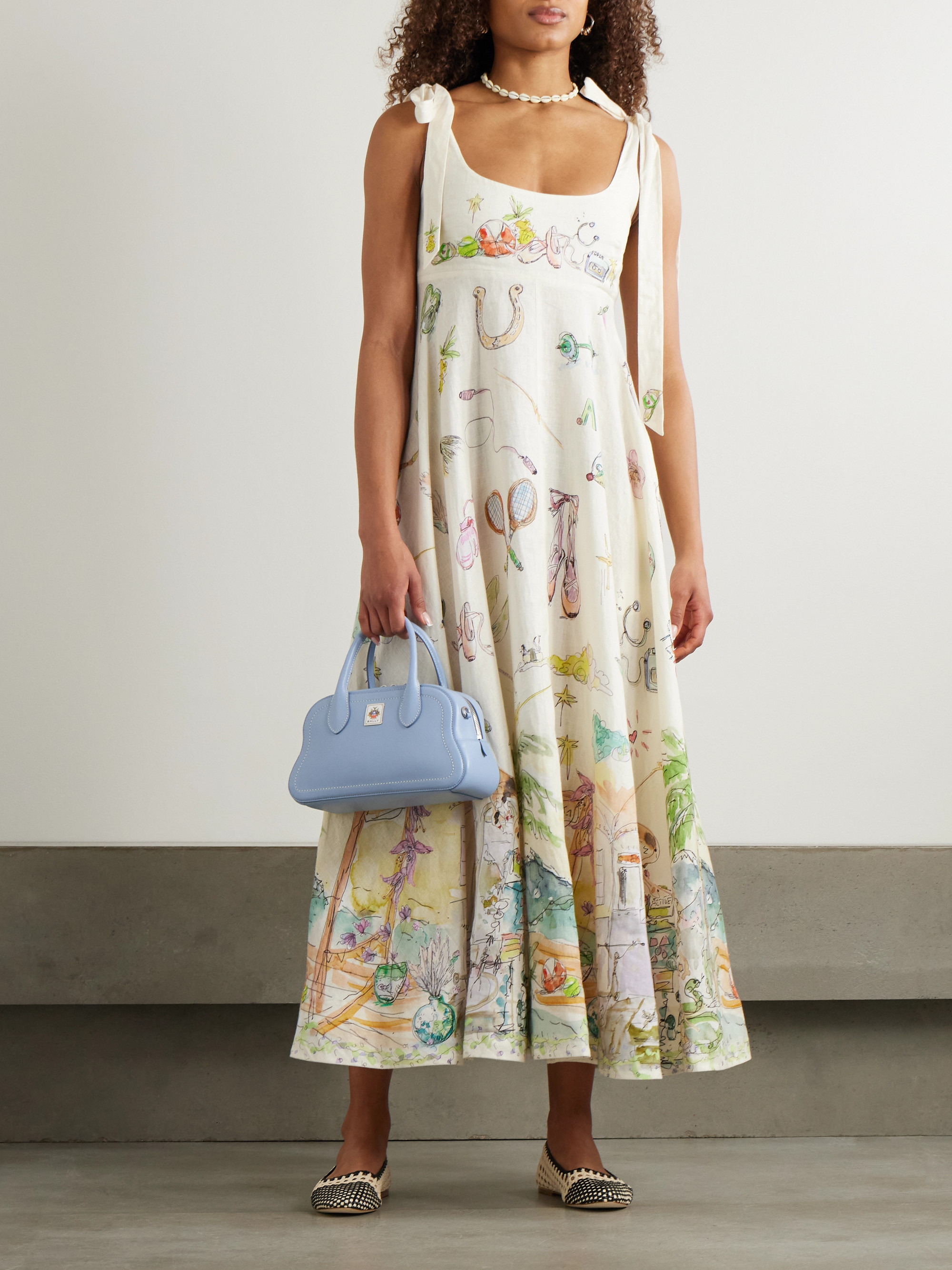 Alémais + Anouk Colantoni Ballet tie-detailed printed shirred linen dress