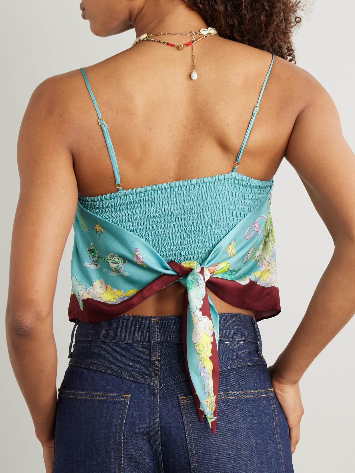Alemais + Anouk Colantoni Daria Cropped Tie-detailed Printed Silk-twill Camisole