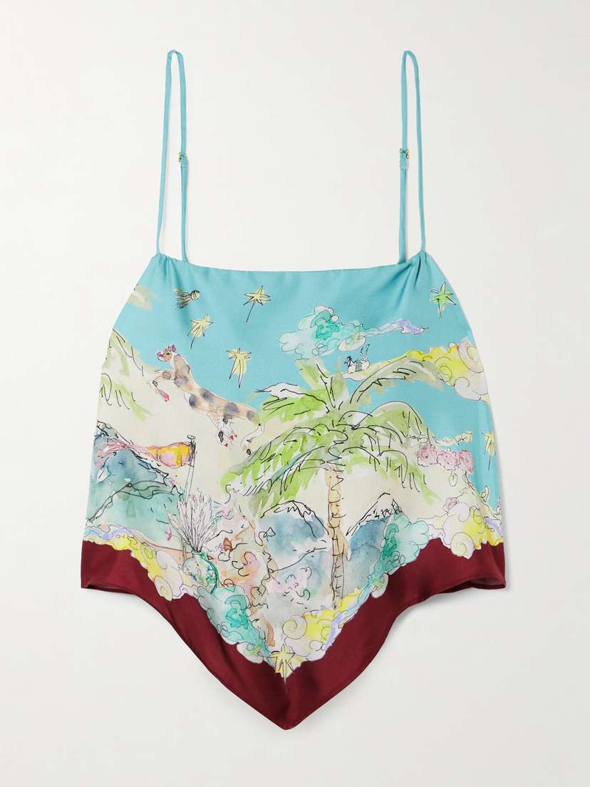 ALEMAIS + Anouk Colantoni Daria Cropped Tie-detailed Printed Silk-twill Camisole
