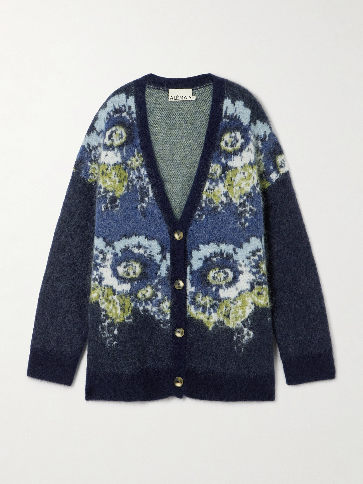 Alemais Madalena Oversized Jacquard Cardigan In Blue