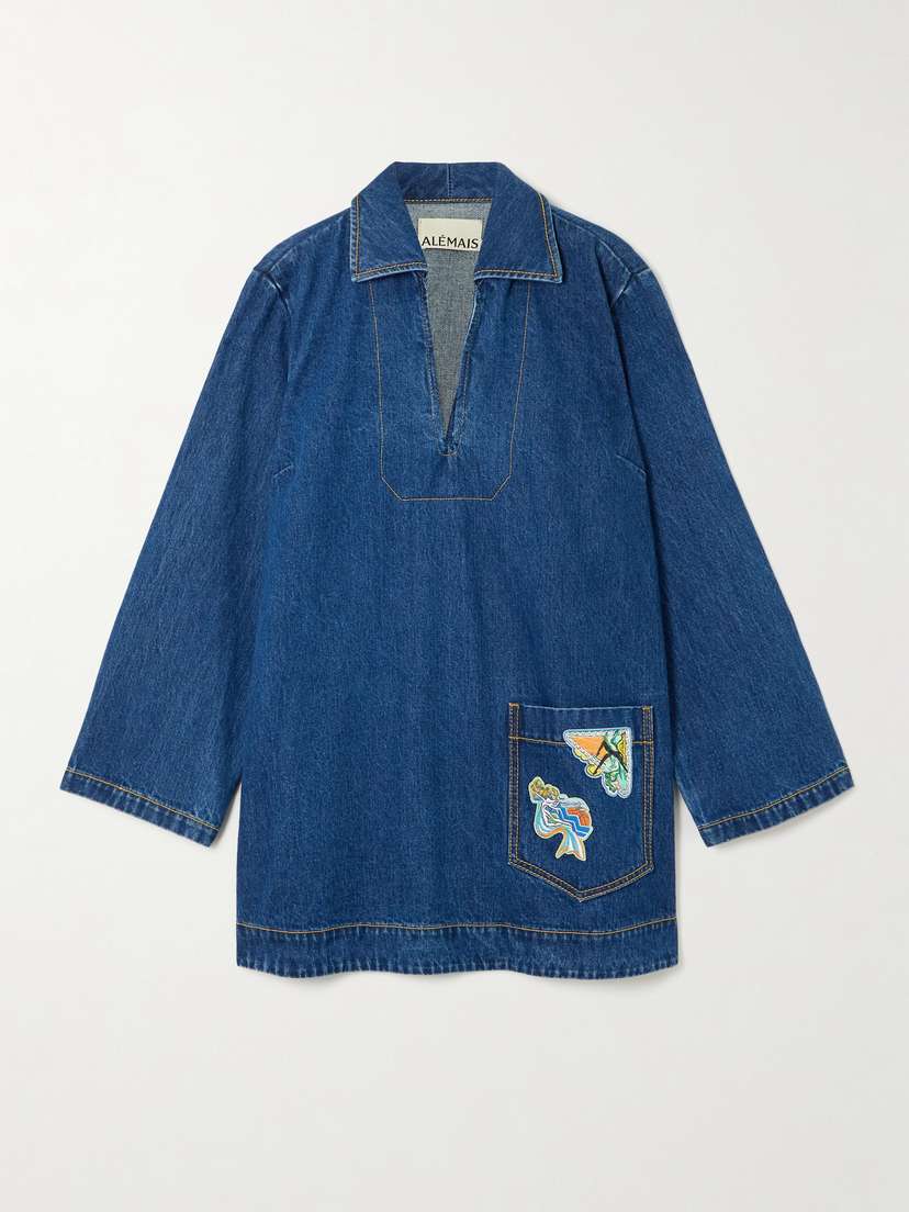ALEMAIS Speedy Appliquéd Denim Mini Dress