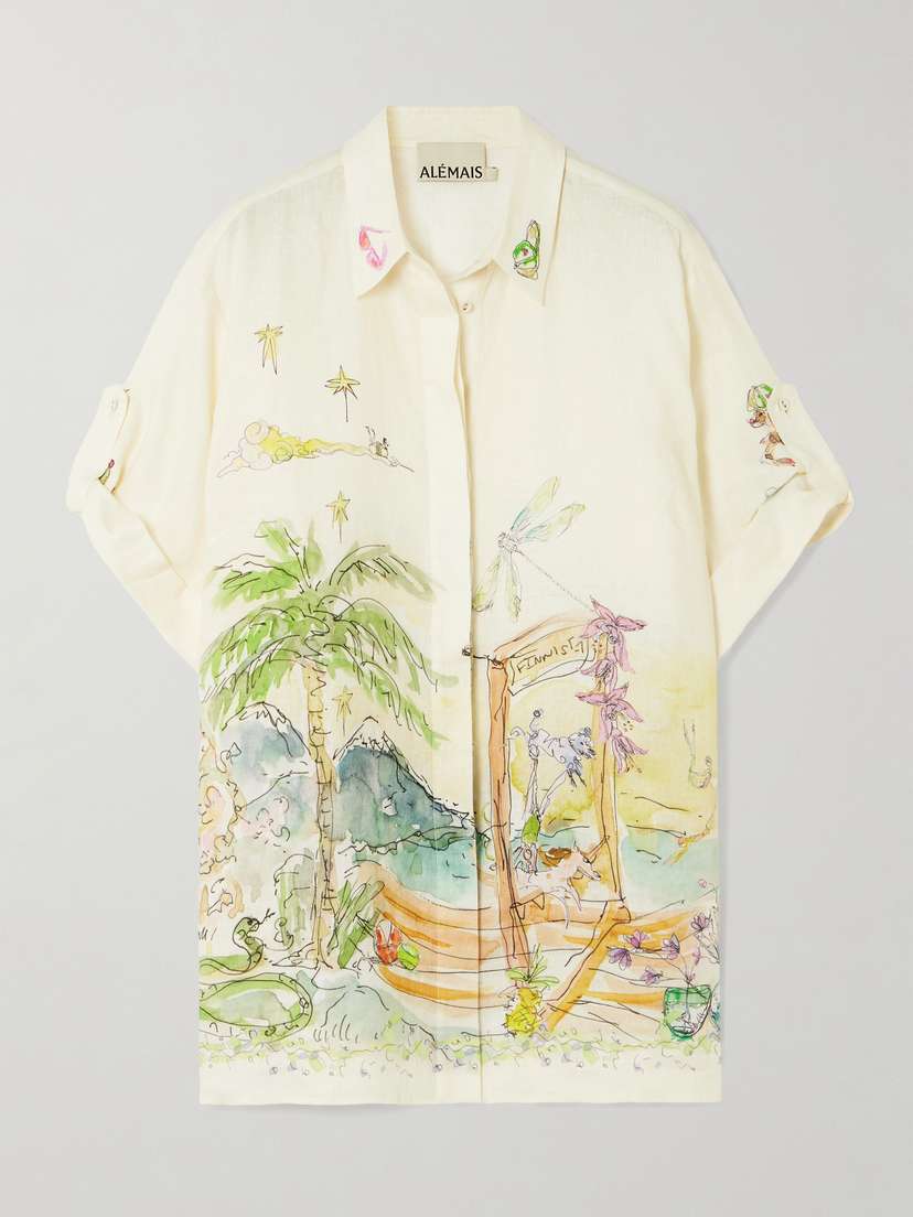 ALEMAIS + Anouk Colantoni Printed Linen-gauze Shirt