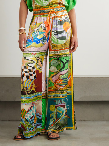 Alémais Lucky Pace printed silk-satin wide-leg pants