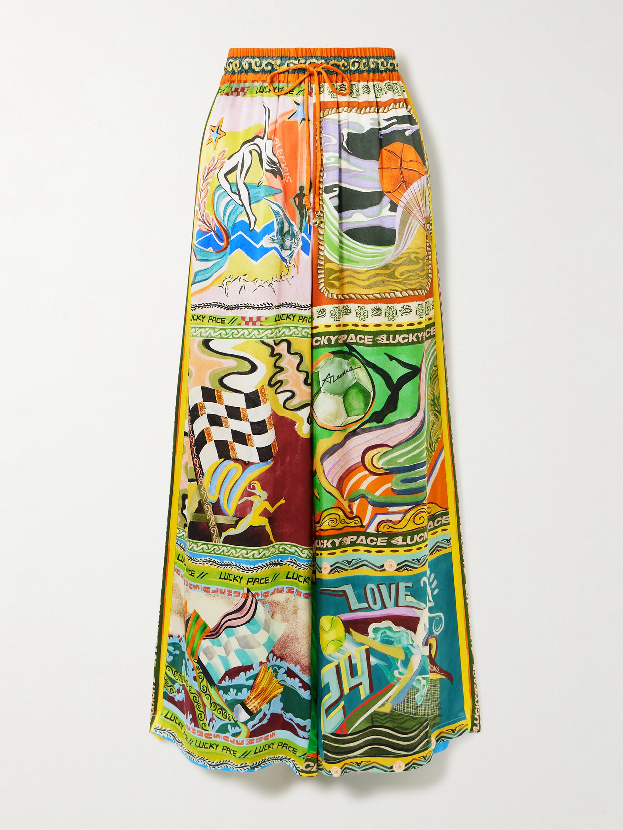Alemais Lucky Pace Printed Silk-satin Wide-leg Pants