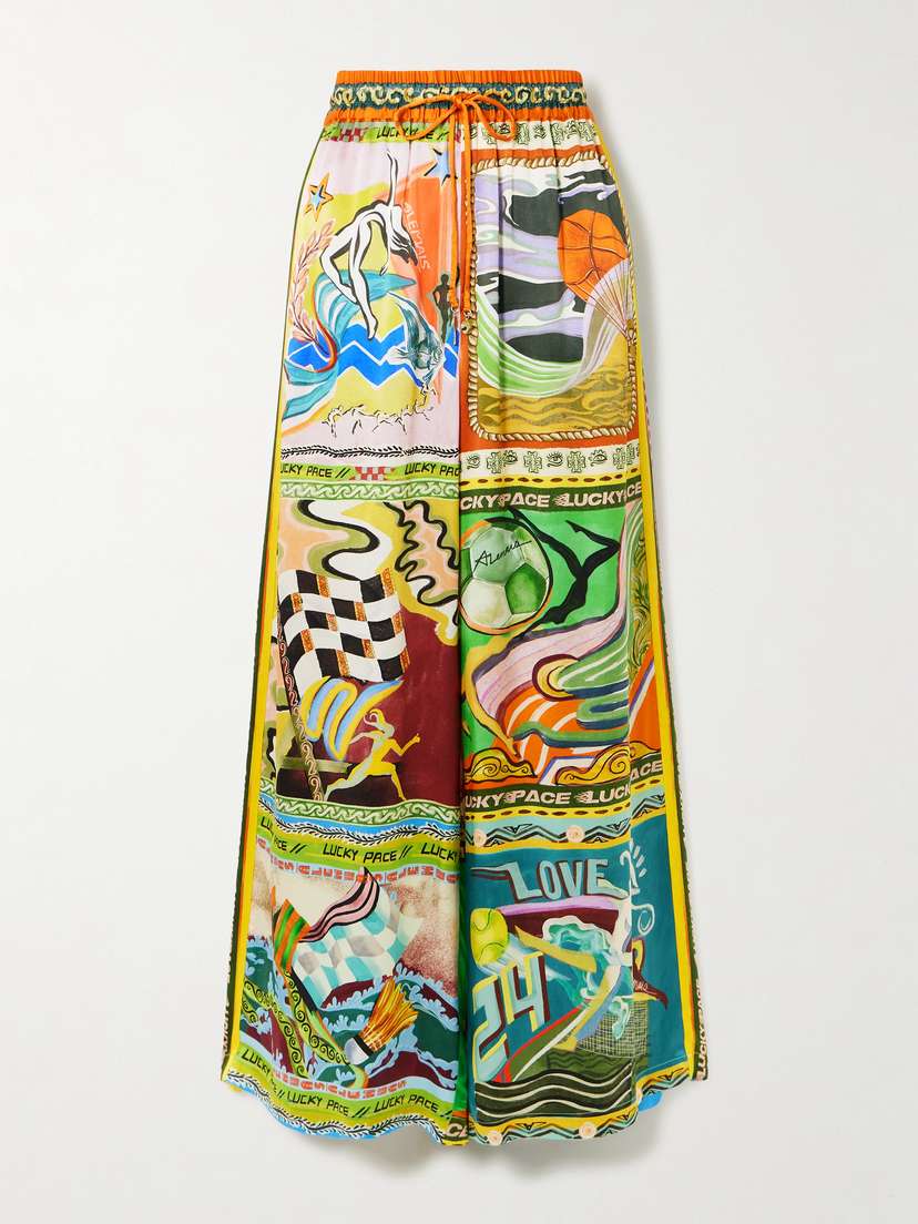 ALEMAIS Lucky Pace Printed Silk-satin Wide-leg Pants