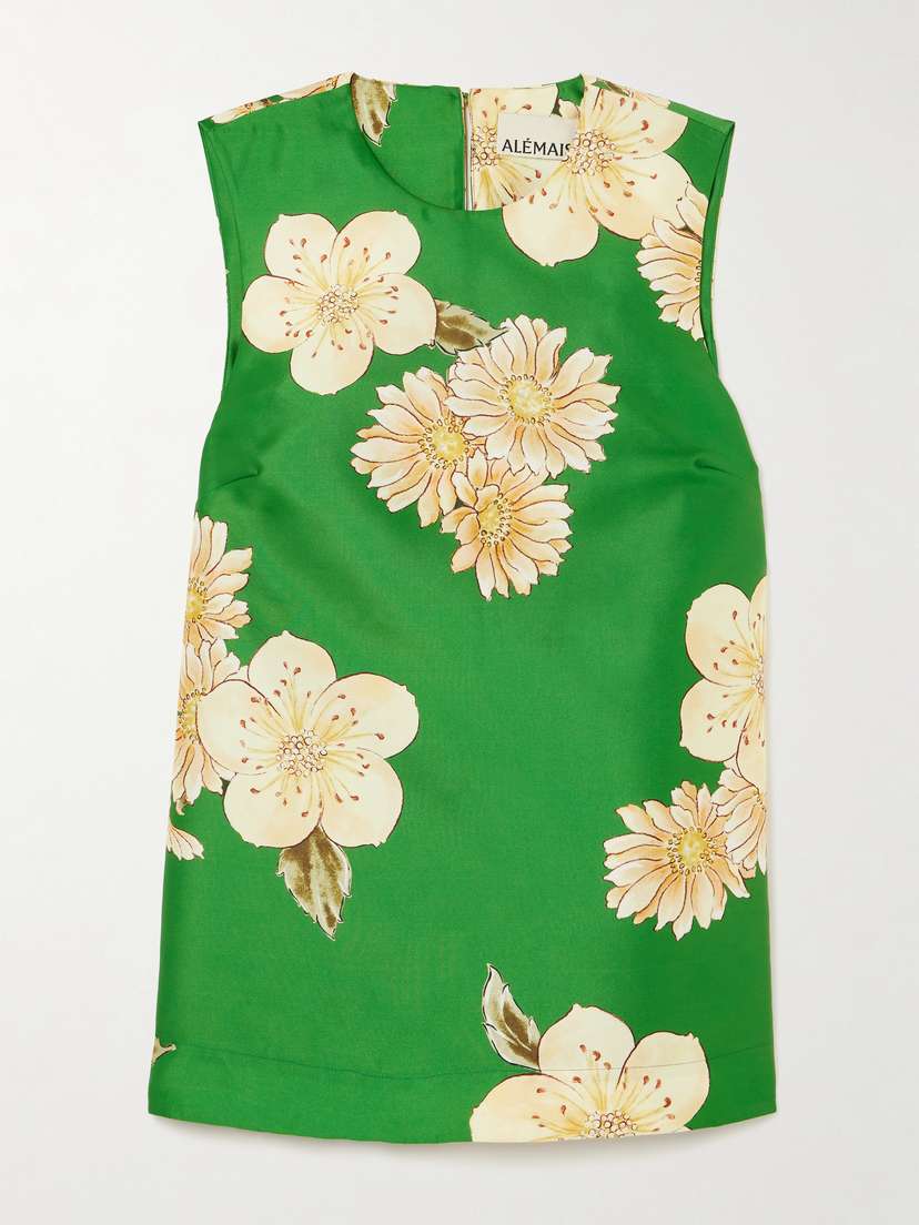 ALEMAIS Sage Printed Recycled Satin-twill Top