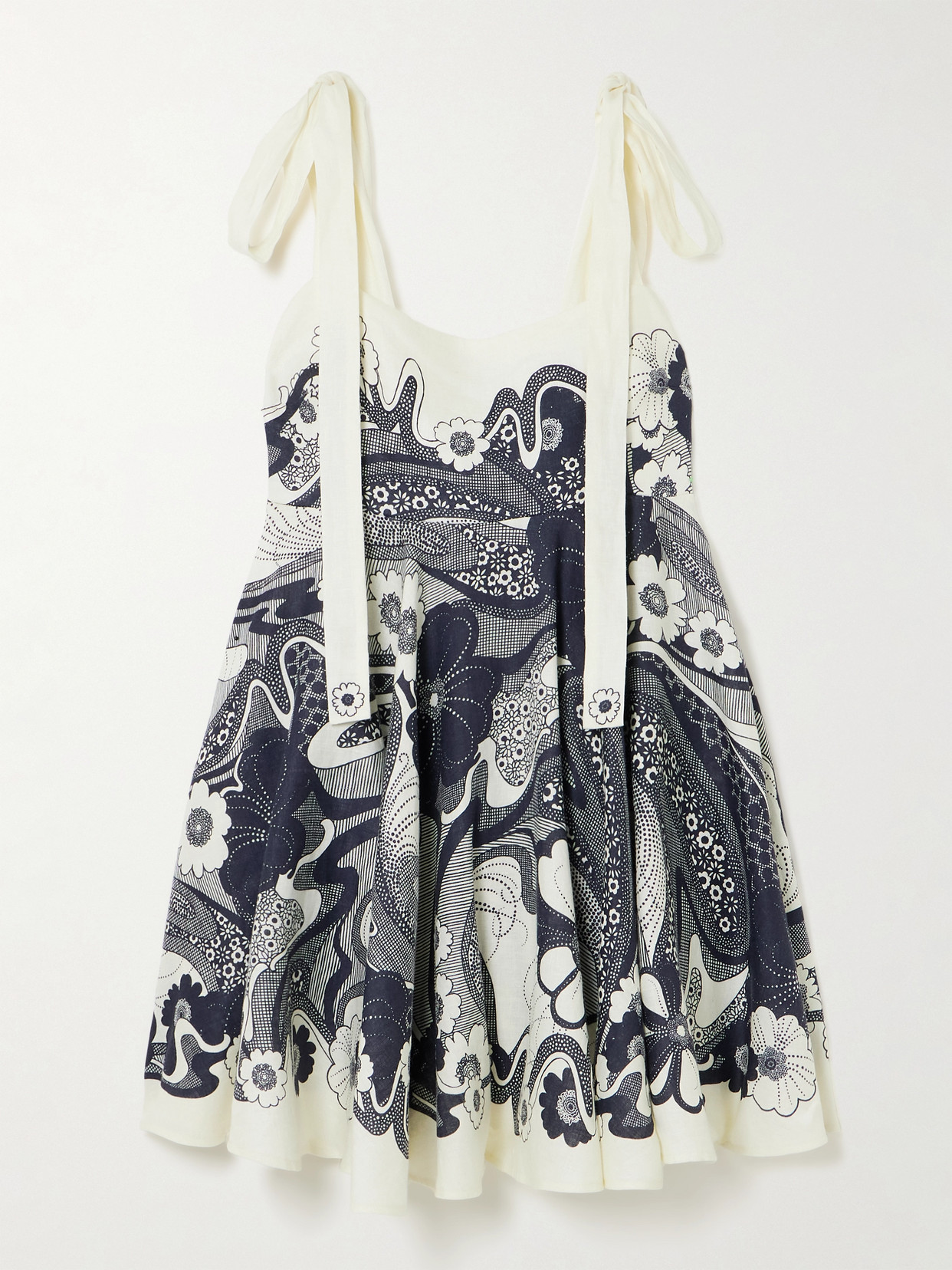 Alemais Mickey Tie-detailed Shirred Floral-print Linen-gauze Mini Dress