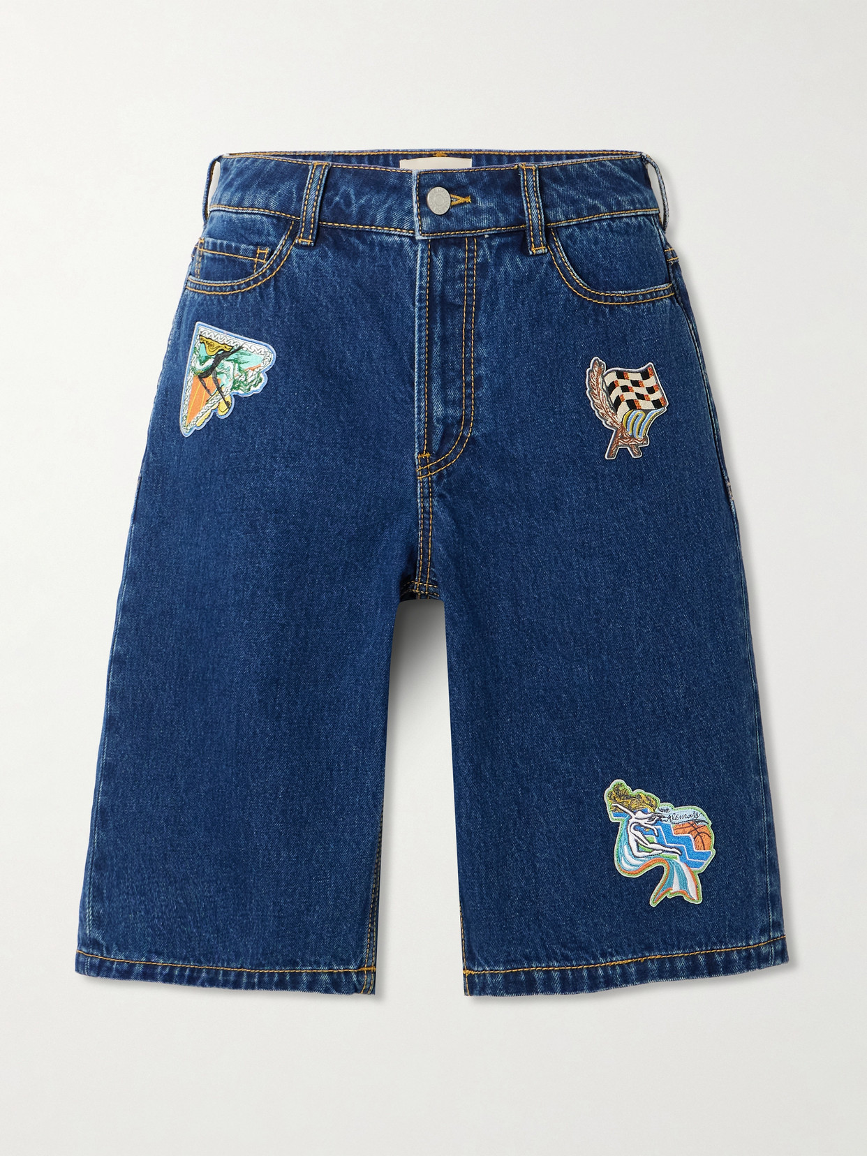 Alemais Speedy Appliquéd Denim Shorts In Blue