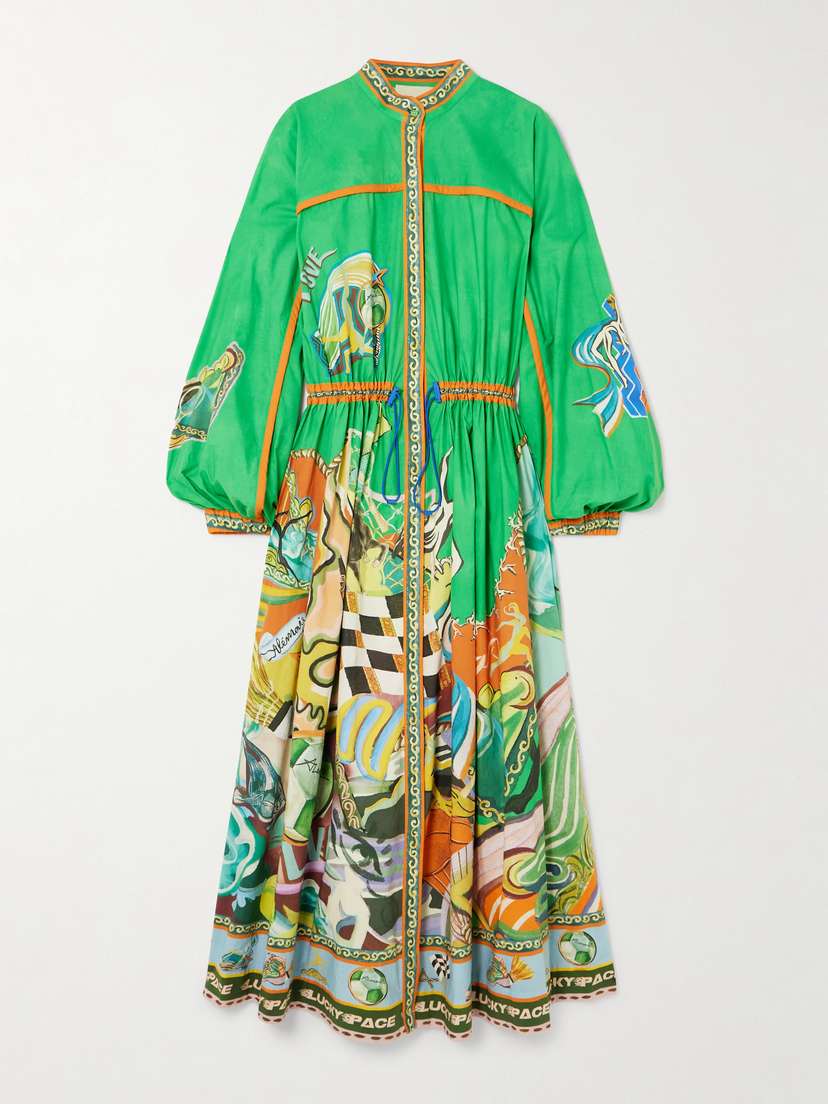 ALEMAIS Lucky Pace Printed Organic Cotton-poplin Midi Shirt Dress