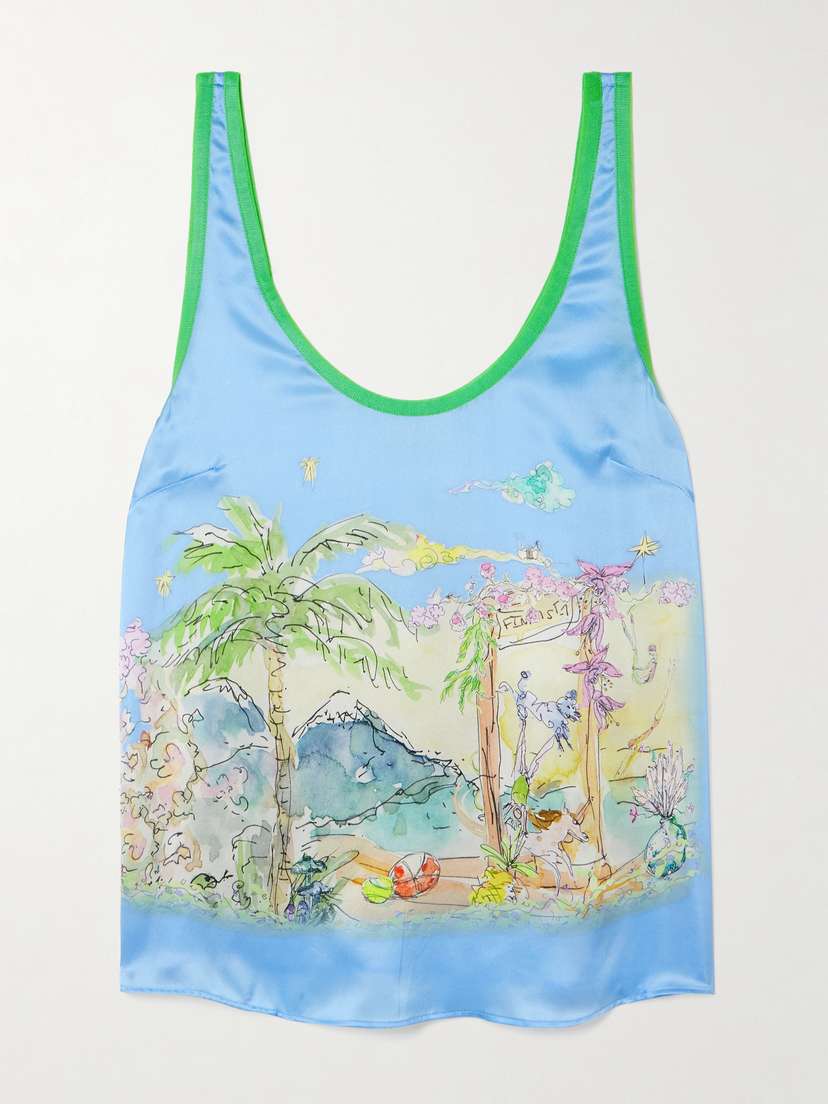 ALEMAIS + Anouk Colantoni Printed Silk-satin Tank