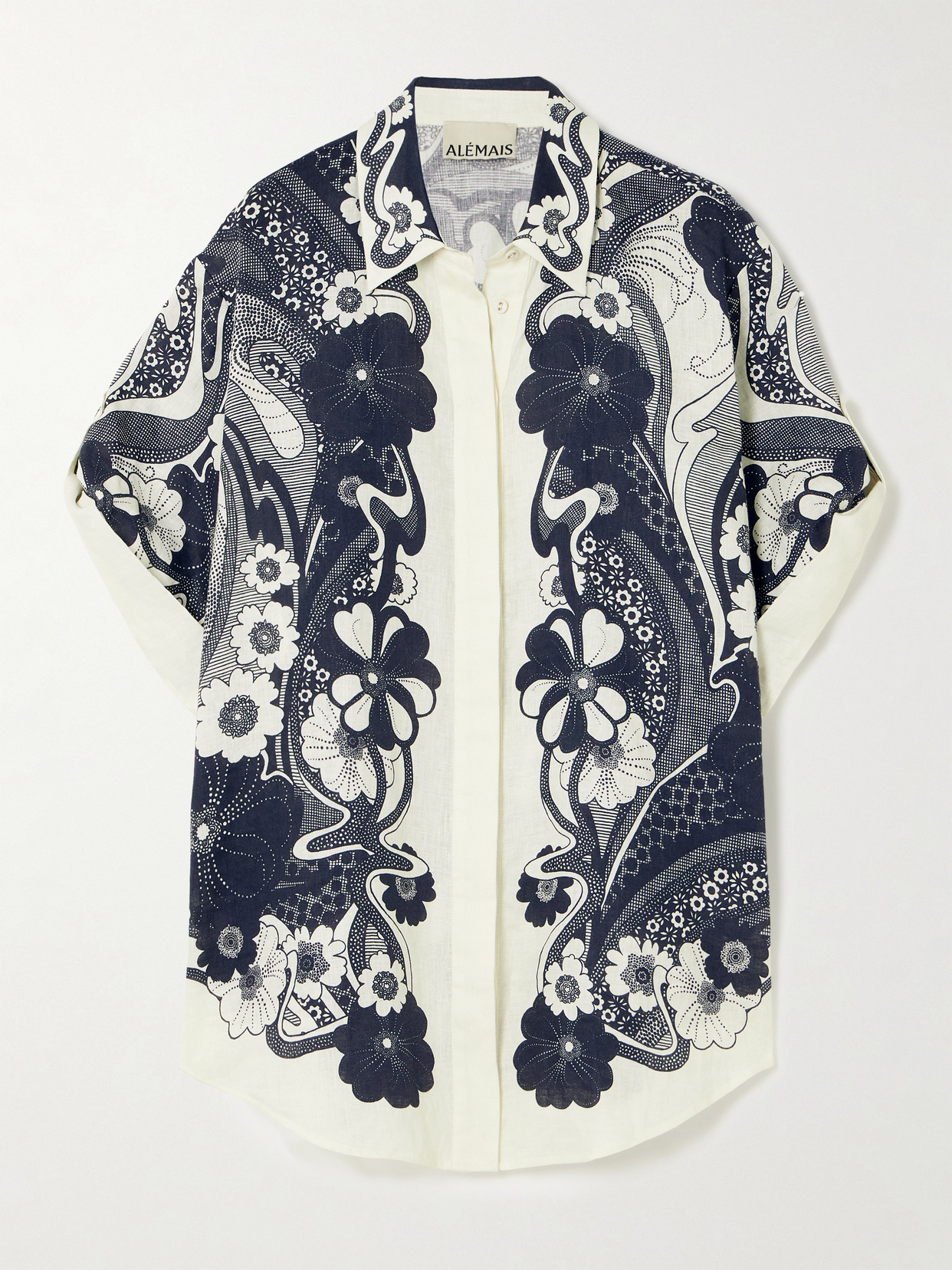 ALÉMAIS - Mickey Floral-print Linen-gauze Shirt - Navy