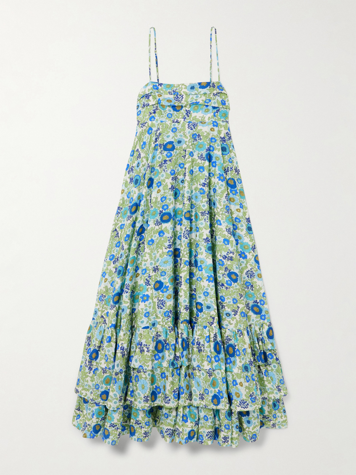 Alemais Pam Tiered Pintucked Floral-print Organic Cotton-poplin Midi Dress