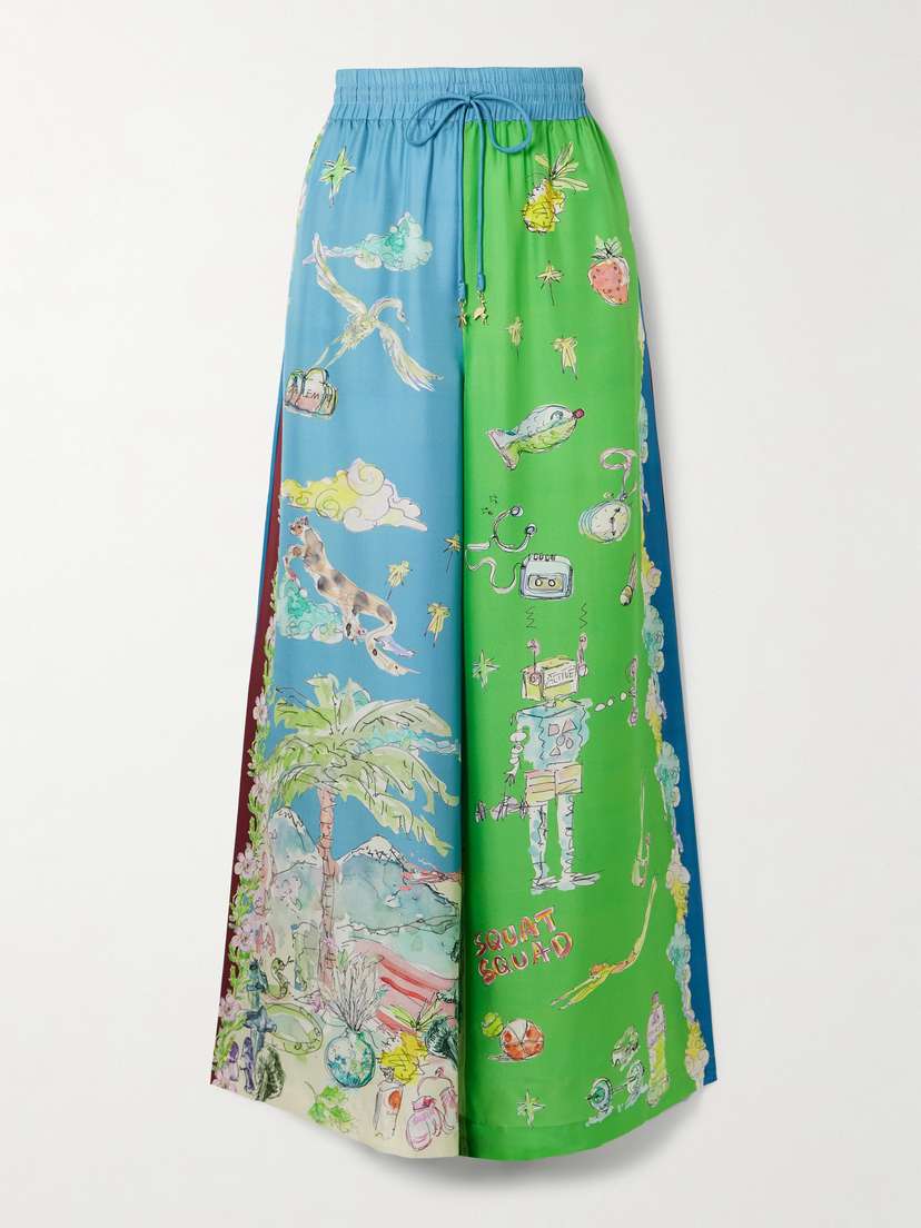 ALEMAIS + Anouk Colantoni Daria Embellished Printed Silk-twill Wide-leg Pants