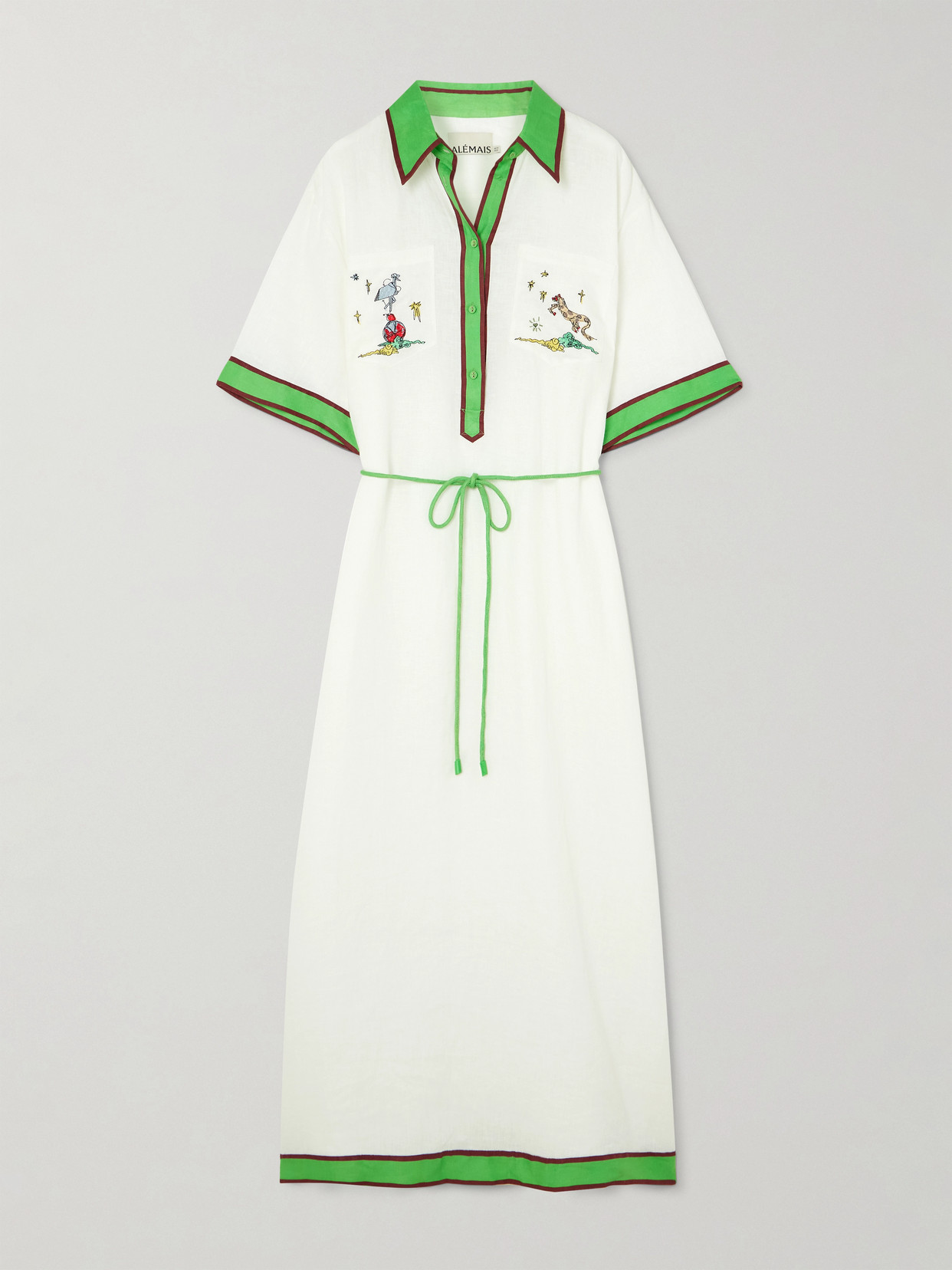 Alemais + Anouk Colantoni Play Belted Embroidered Linen-gauze Midi Shirt Dress