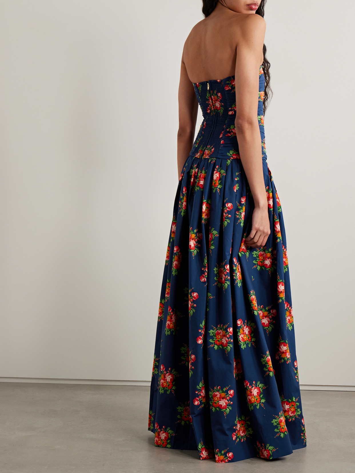 Cara Cara Montreal Strapless Pleated Floral-print Cotton-poplin Maxi Dress