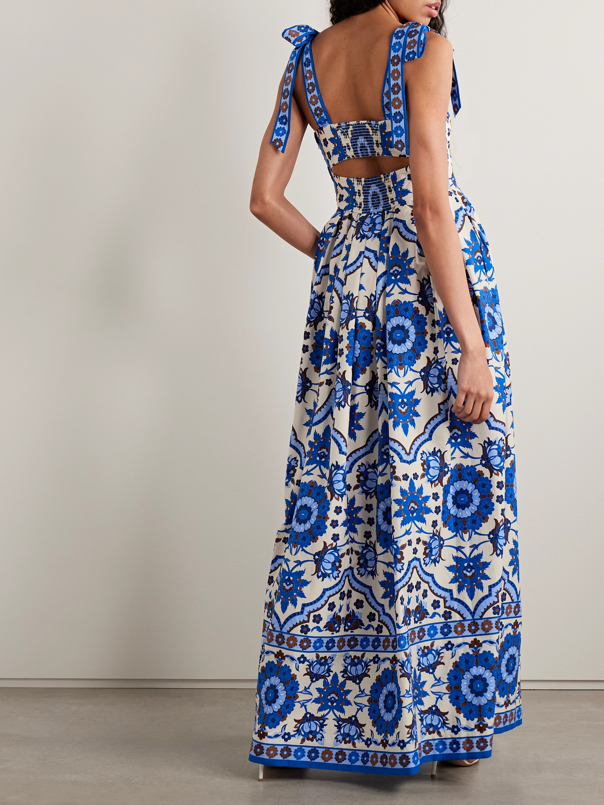 Cara Cara Tula Pleated Printed Cotton-poplin Maxi Dress In Blue