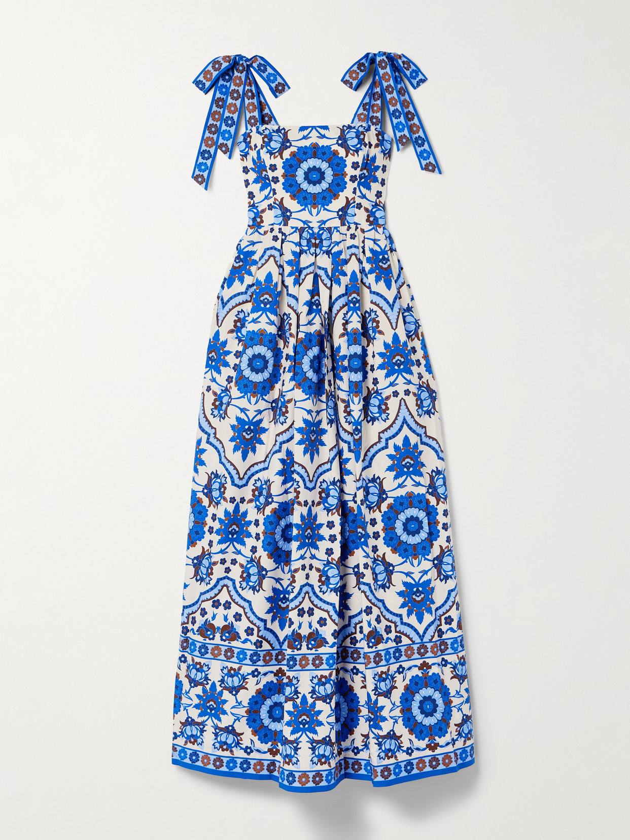 Cara Cara Tula Pleated Printed Cotton-poplin Maxi Dress In Blue