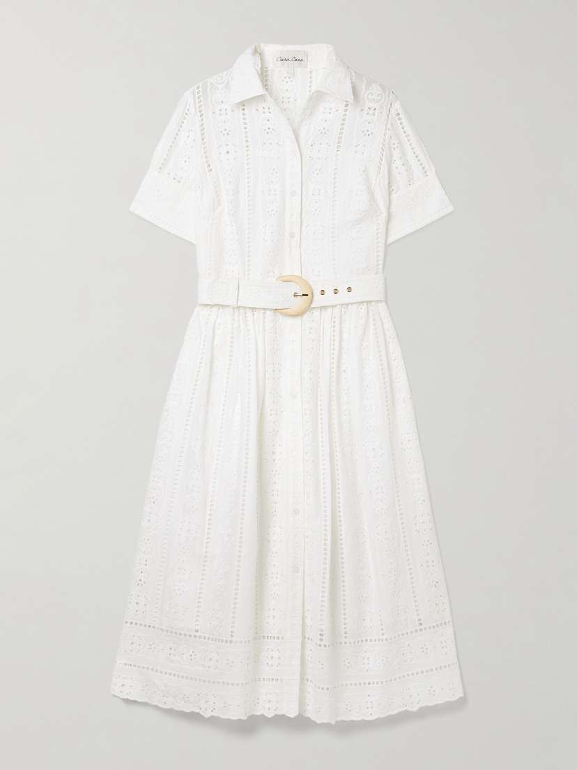 Cara Cara Malena Belted Broderie Anglaise Cotton Midi Dress