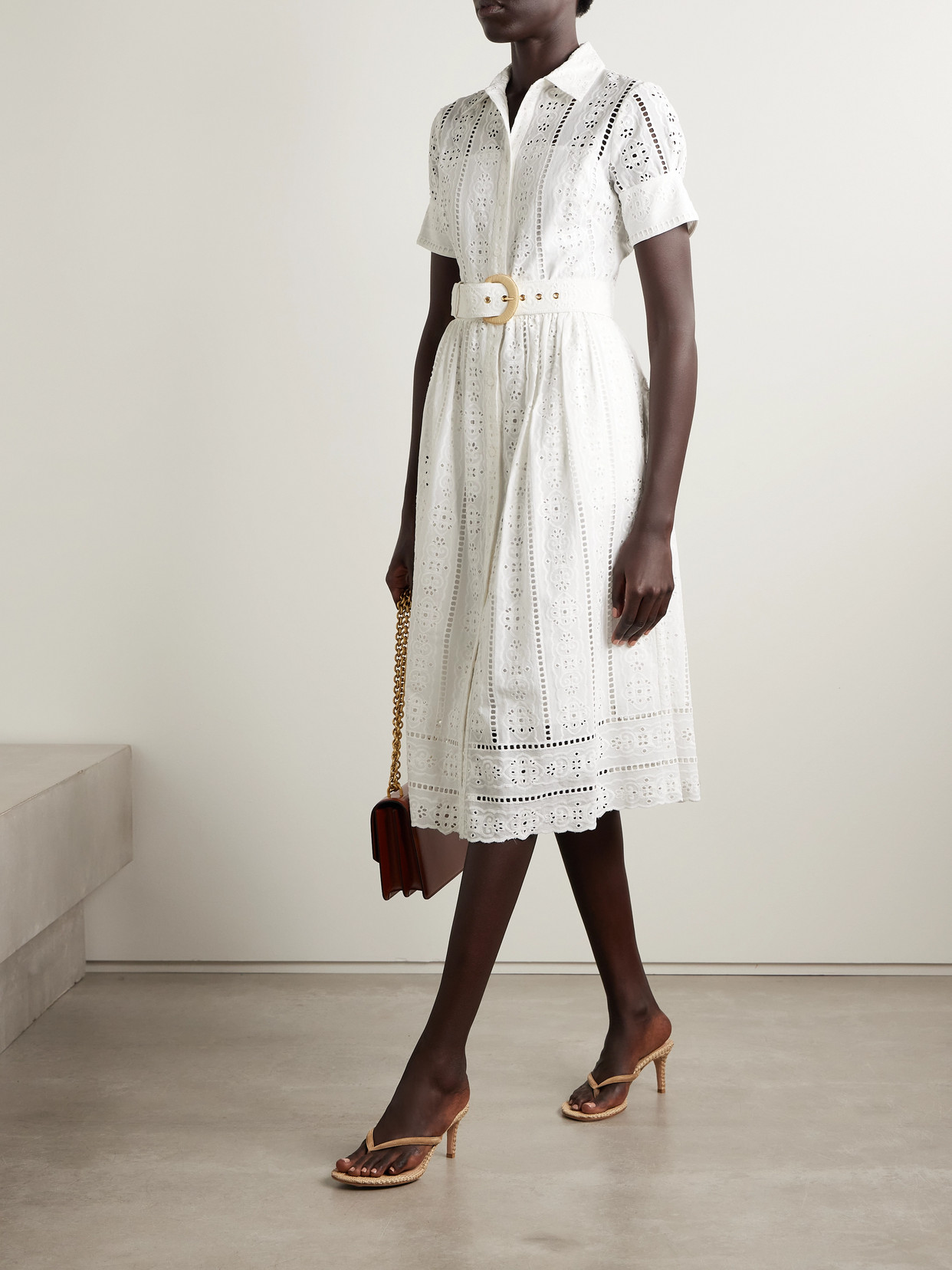 Cara Cara Malena Belted Broderie Anglaise Cotton Midi Dress