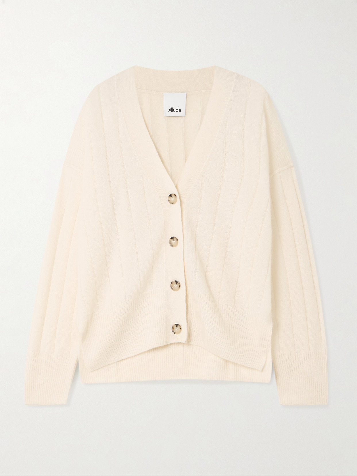 Allude Ribbed Cashmere And Silk-blend Cardigan In Neutral