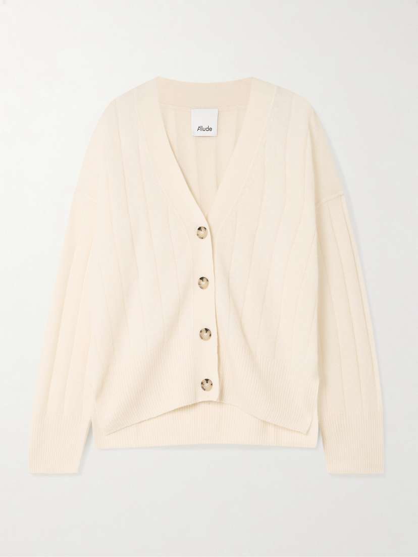 Allude Ribbed Cashmere And Silk-blend Cardigan