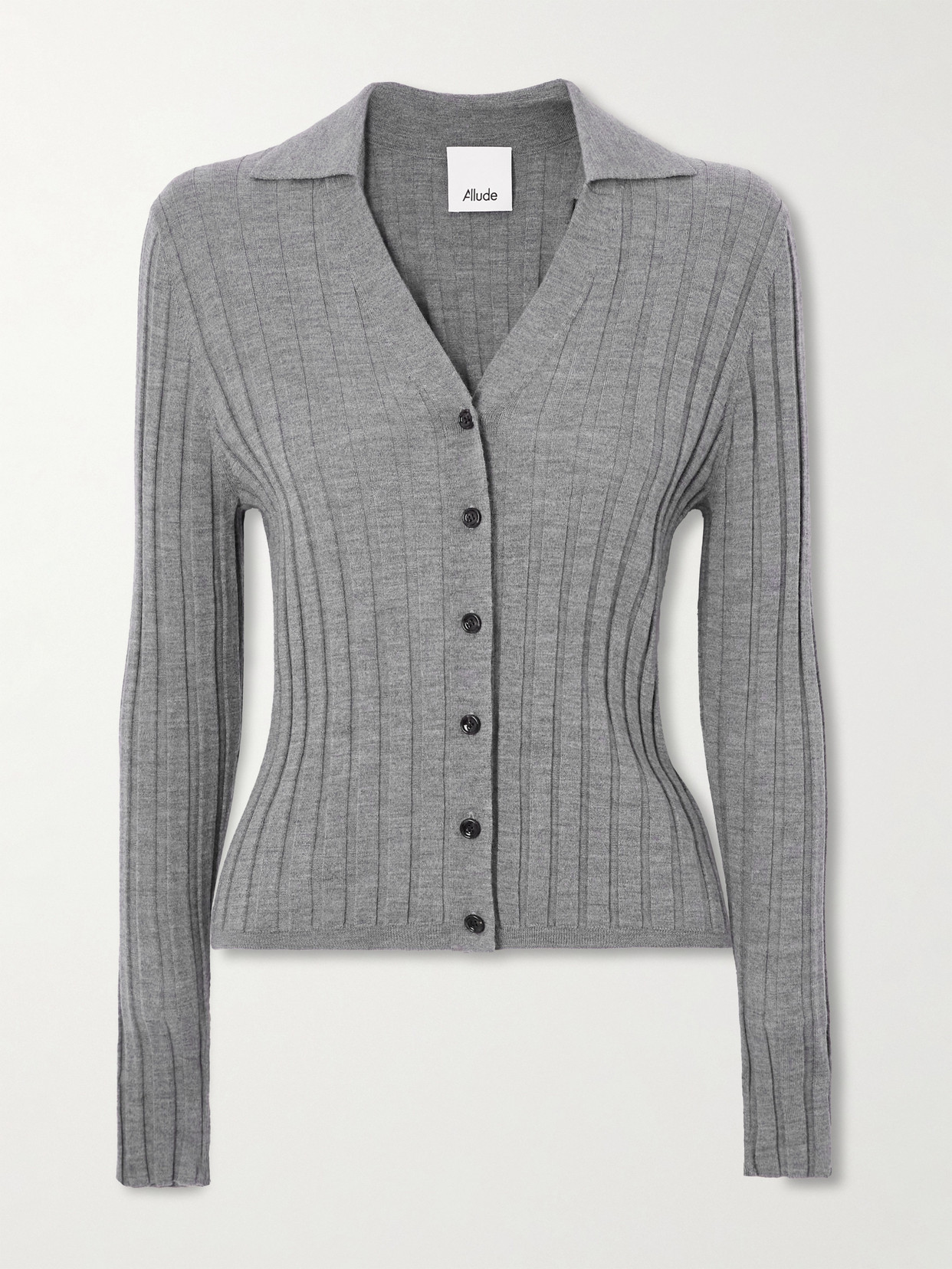 Allude Ribbed Wool Cardigan In Gray
