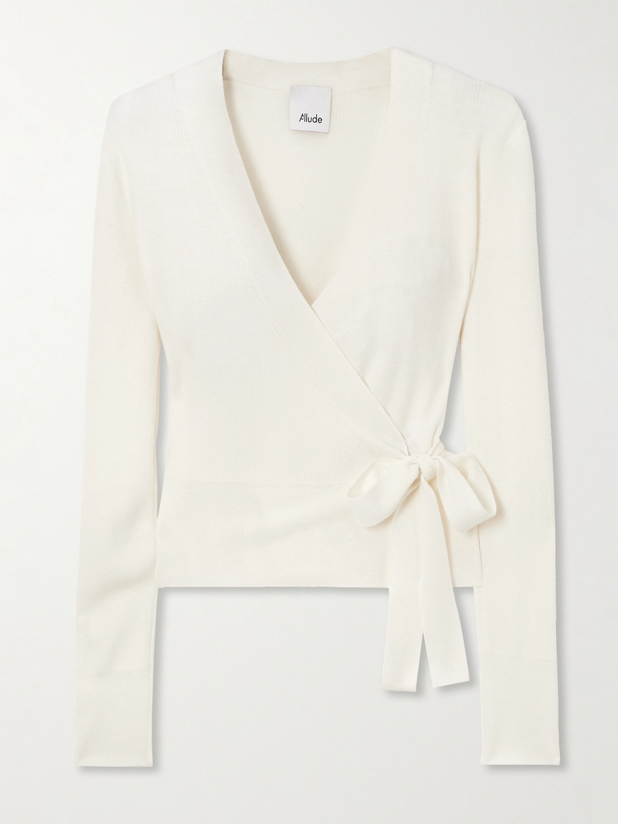 Allude Wool Wrap Cardigan In White